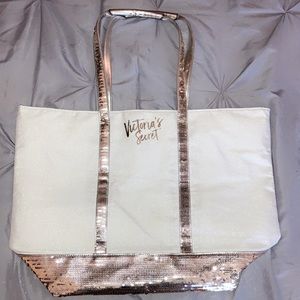 white and gold sequence bag from Victoria’s Secret